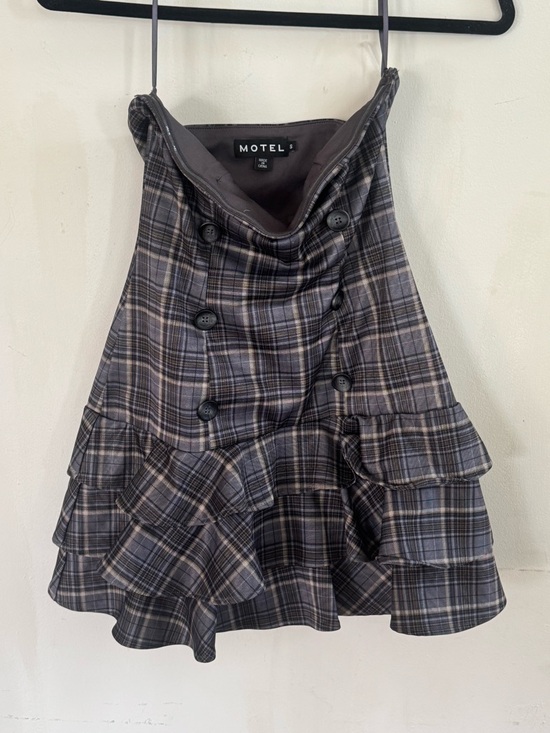 Motel Rocks Strapless Gray Plaid Ruffle Mini Dress - Picture 5 of 7